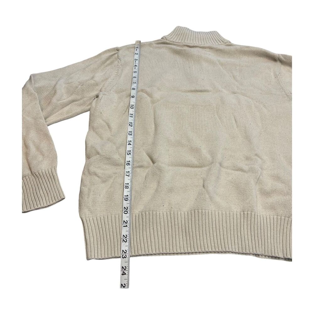 Spring + Mercer Sweater Women's Medium Beige 100% Cotton Long Sleeve Quarter Zip - Picture 5 of 6